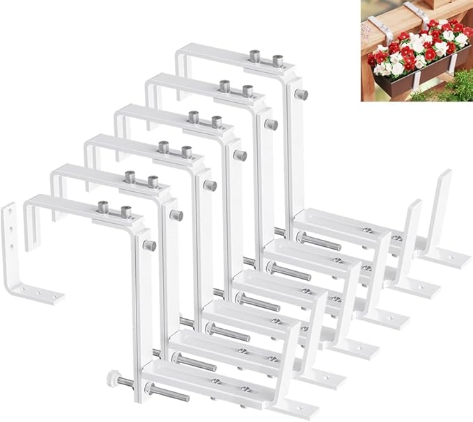 HFHOME Set of 6 Adjustable Window Planter Box Brackets, Planter Shelving by HFHOME
