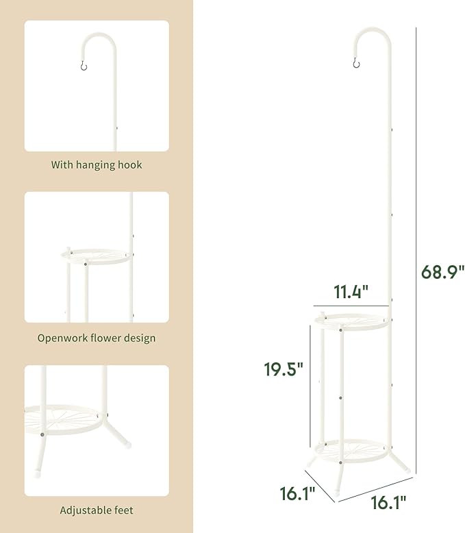 2-Tier Hanging Plant Stand Indoor and Outdoor, Space-Saving Iron Planter Shelves - Image 4