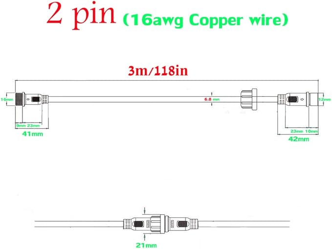16AWG Waterproof Extension Cable, 9.84FT 2Pin Extension Lead Waterproof Cord - Image 3