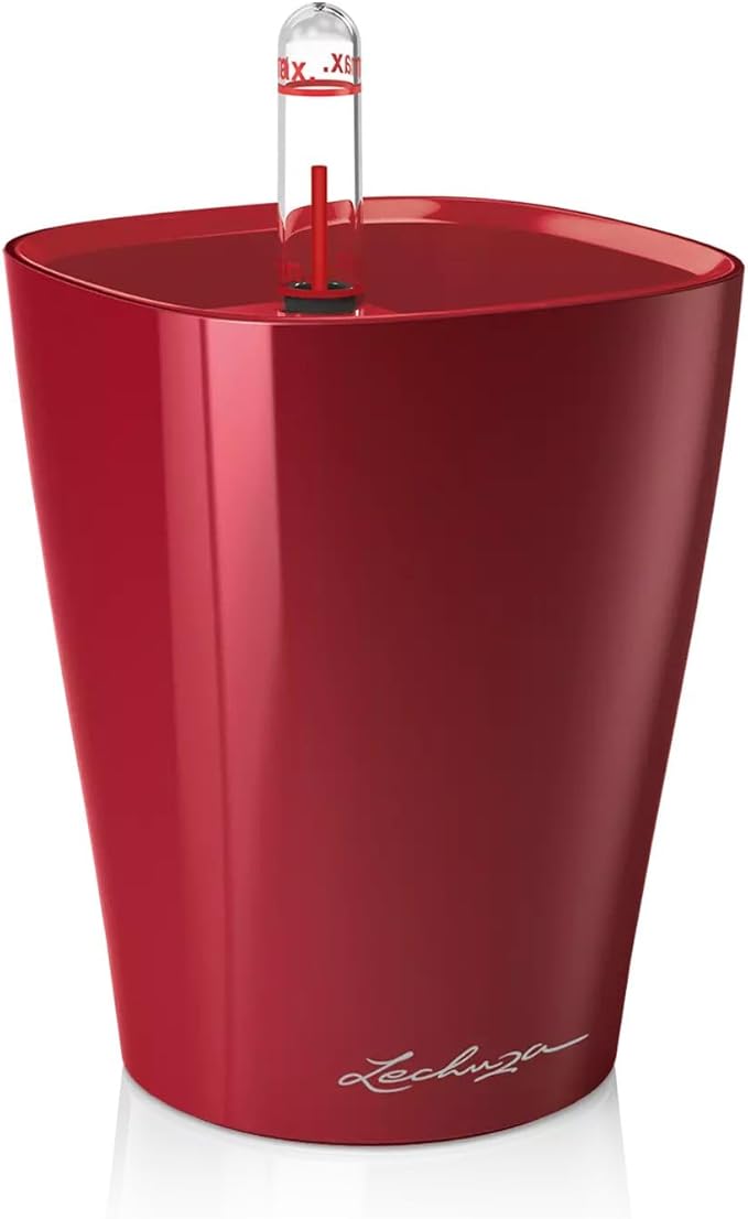Lechuza MINI-DELTINI Scarlet Red High Gloss, Self-Watering Small Indoor Planter by LECHUZA