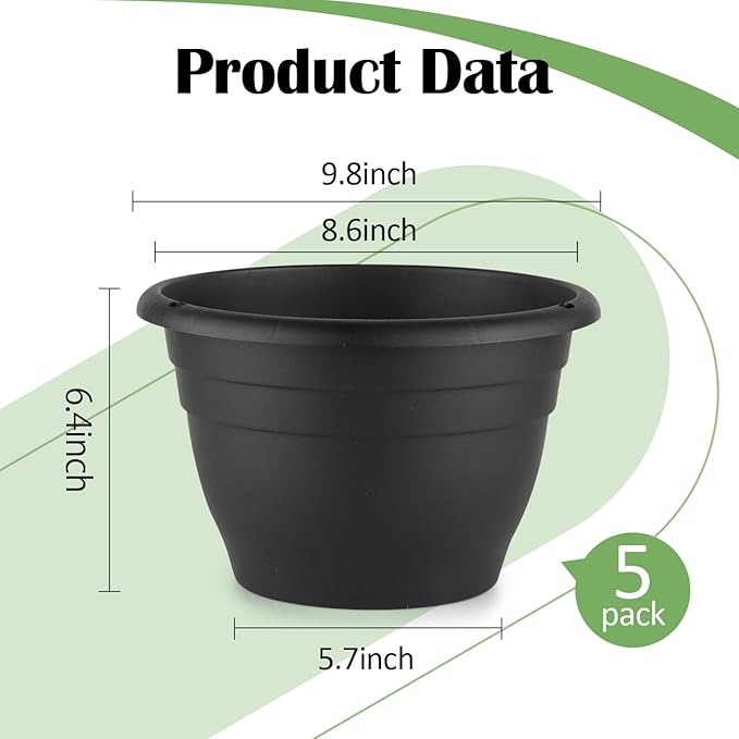 5 Pack 10 Inch Plant Pots Plastic Planters - Image 3
