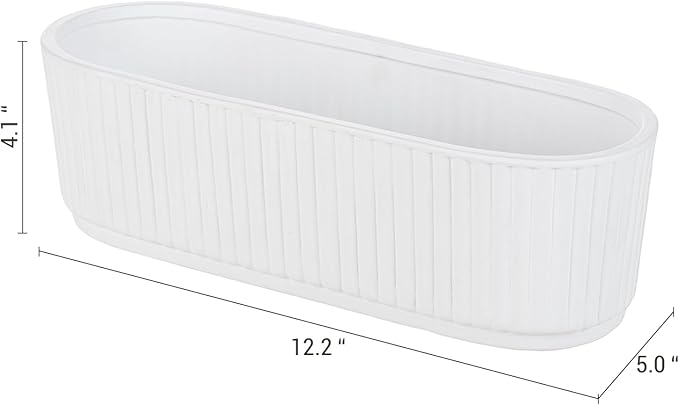 MyGift 12 Inch Ceramic Succulent Planter, Oval Matte White Planter Pot - Image 3