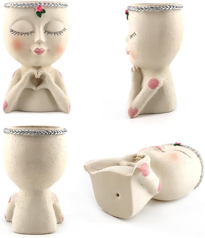 Face Planter Pot with Heart Hands, Resin Head Planter - Image 7
