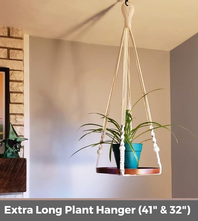 2 Pack Macrame Plant Hanger | Plant Hanger Indoor, Hanging Planter Shelf | - Image 6