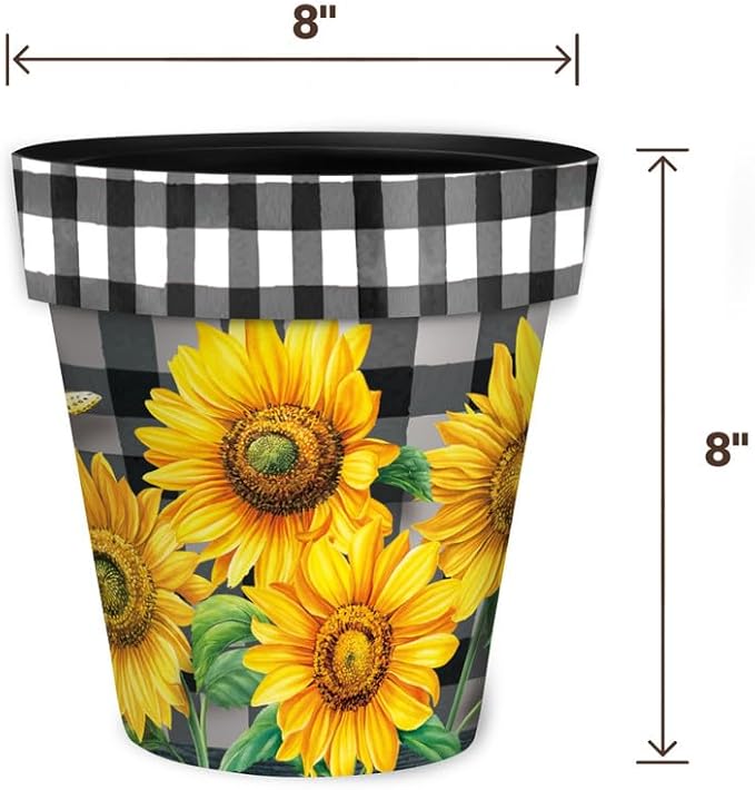 Briarwood Lane Checkered Sunflowers Decorative Small Planter - Image 5