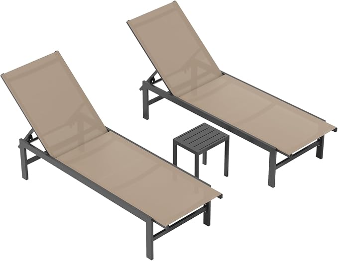 Outdoor Lounge Chairs Set of 3, Aluminum Chaise Lounge Chairs by Vexwalx