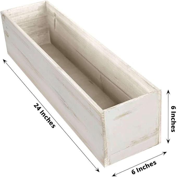Efavormart 24"x6" Whitewash Rectangular Wood Planter Box Set - Image 3