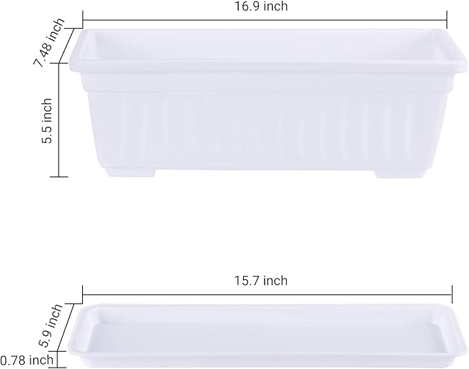 GREANER Plastic Flower Boxes Rectangle, 6 Pack Large Long Planter 16.9x7.48Inch - Image 2