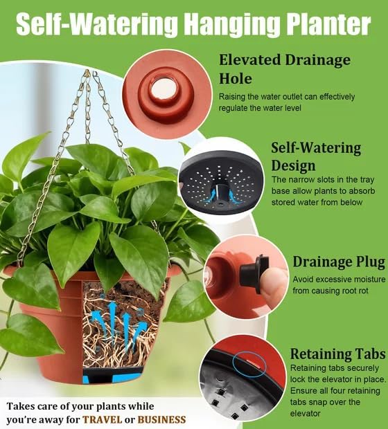 Hanging Planters 10 Inch, Self Watering Hanging Basket - Image 5