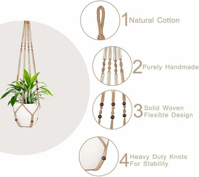 3 Pack Macrame Plant Hanger, Hanging Plant Holder, Boho Home Decor Hanging - Image 4