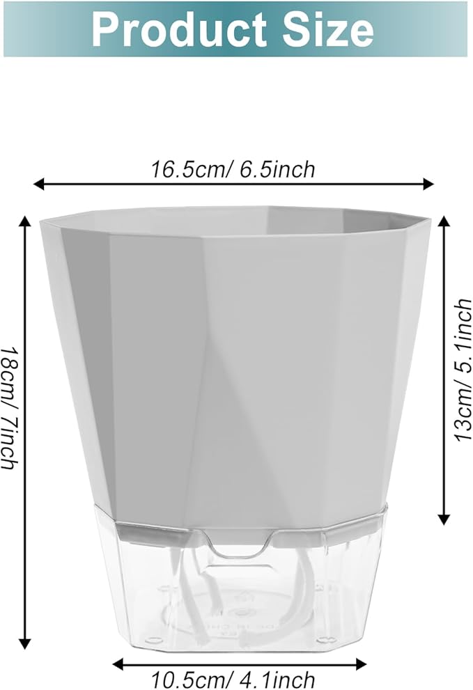 3 Pack Self Watering Flower Pots 6.5 Inch, Plant Pots - Image 2