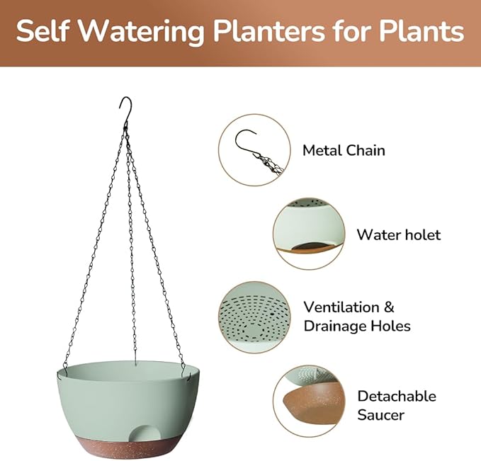Hanging Planter for Indoor Plants, 10 Inch Self-Watering Hanging Planters - Image 4