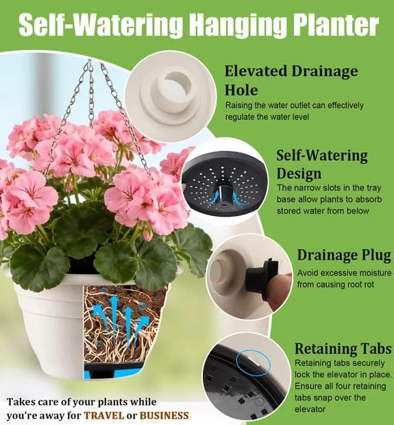 Hanging Planters 10 Inch, Self Watering Hanging Basket - Image 5