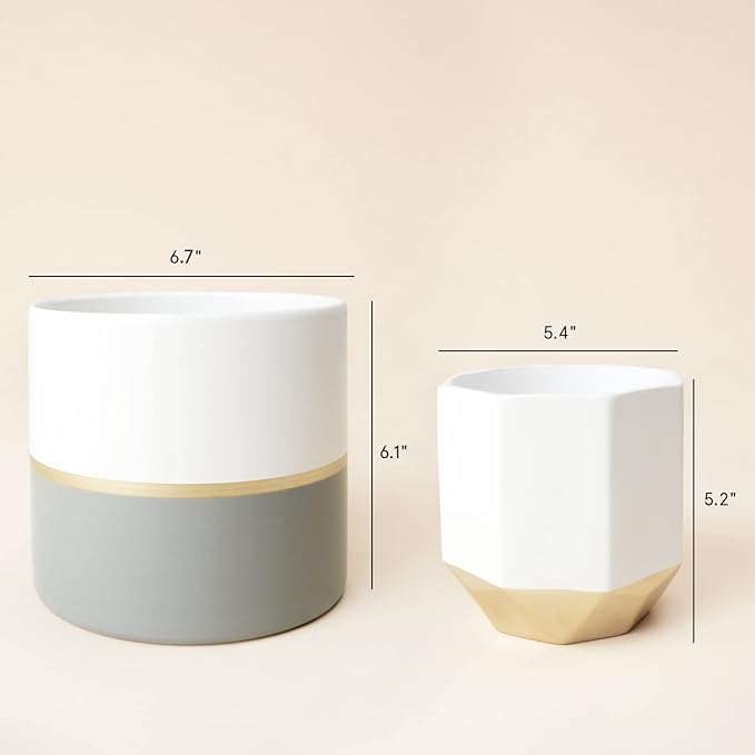 LA Jolie Muse White Ceramic Flower Pot Garden Planters 6.7 Inch Pack 2 Indoor - Image 8