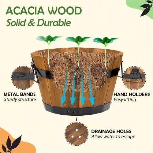 Idzo Set of 3 Wooden Upgraded Brown Orange Flower Boxes Outdoor, Durable Acacia - Image 5