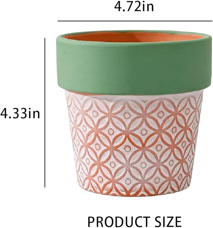 Terracotta Plant Pots Set of 2-4.7 Inch Vintage Pattern Clay Flowerpots - Image 3