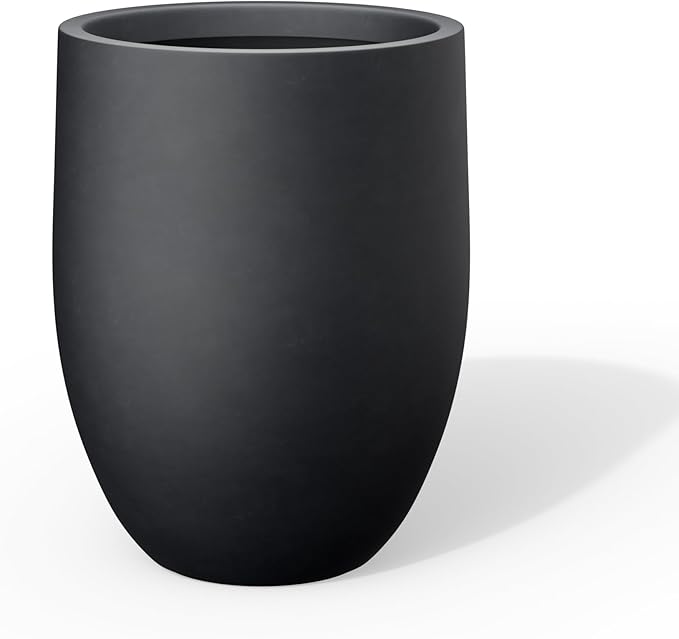 Kante Tall Concrete Planter, 21.7-Inch Height Black Large Indoor Outdoor Plant by Kante