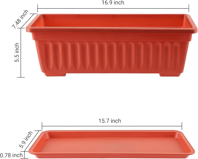 GREANER Long Planters for Outdoor Plants, 3 Pack 16.9x7.48 Inch Flower - Image 3