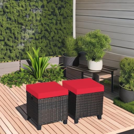 Tangkula 2 Pieces Outdoor Patio Ottoman, All Weather Rattan Wicker Ottoman Seat - Image 6