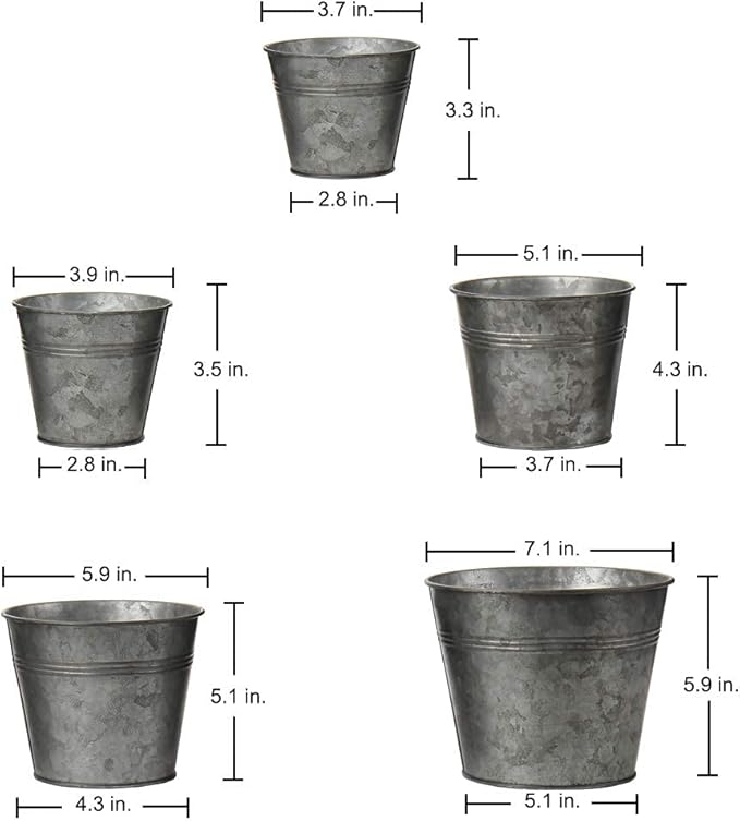 Briful 5 Size Galvanized Buckets Rustic Farmhouse Metal Bucket Galvanized - Image 2