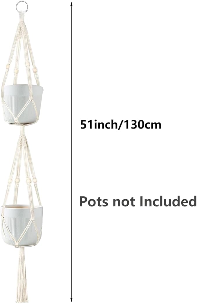 Belit 2 Pack Double Macrame Plant Hangers 2 Tier Hanging Planter Basket - Image 4