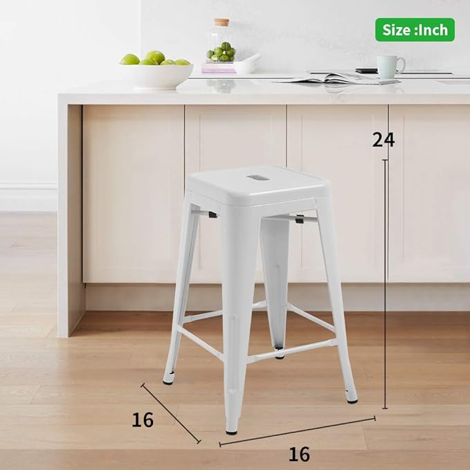 FDW Metal Bar Stools Set of 4 Counter Height Bar Stools 24 Inches Industrial - Image 3