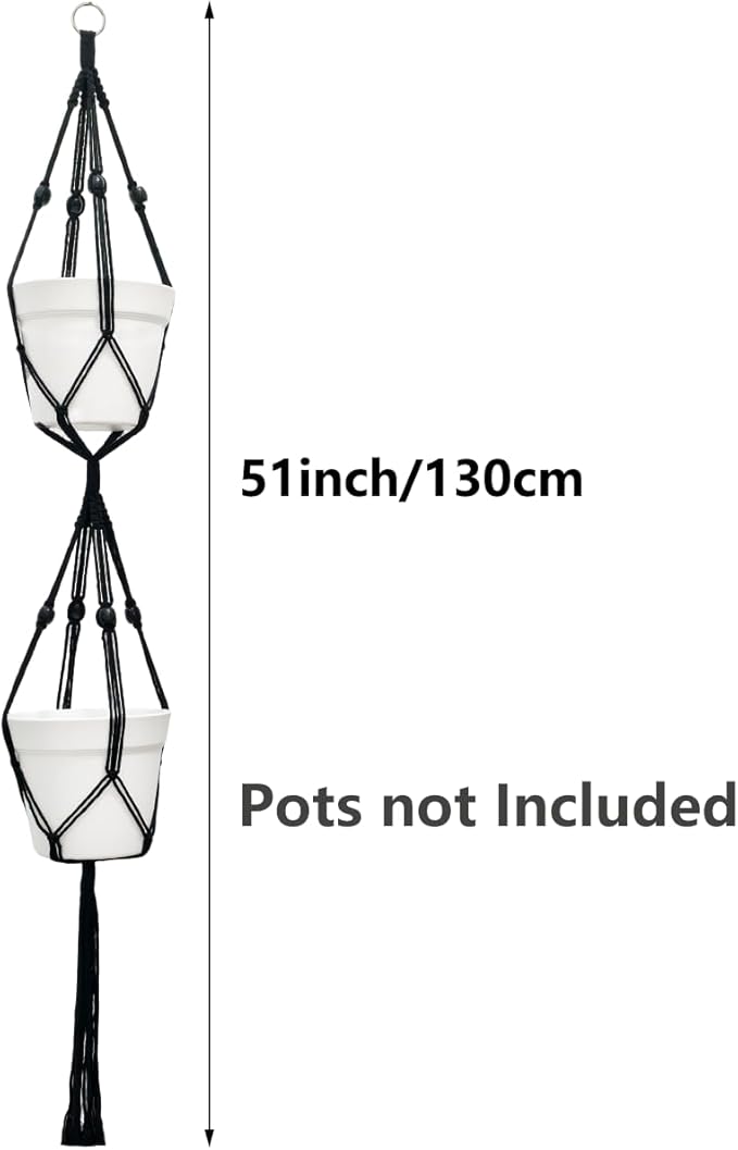 Belit 2 Pack Double Macrame Plant Hangers 2 Tier Hanging Planter Basket - Image 5