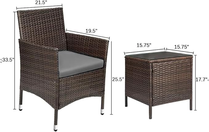 Devoko Patio Porch Furniture Sets 3 Pieces PE Rattan Wicker Chairs - Image 8