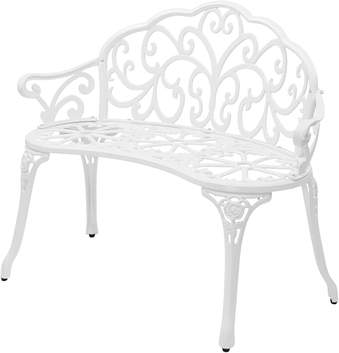 VINGLI 38.5" Patio Park Garden Outdoor Metal Rose Bench, 2-Person Cast Iron by VINGLI