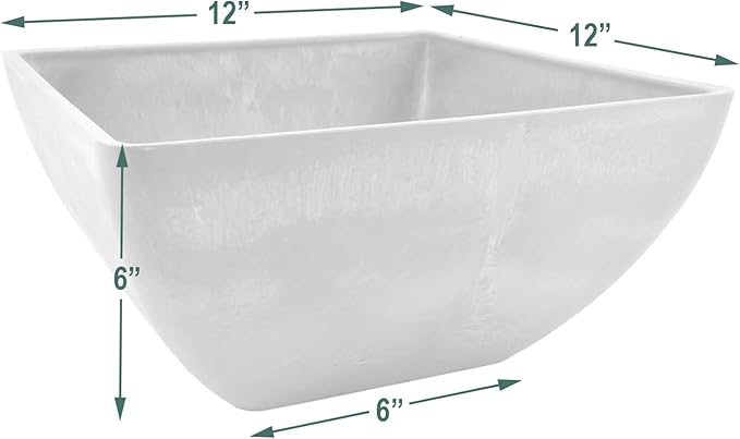 PSW Pot Collection 12x6 inch Plastic/Stone/Wood Composite Square Planter – No - Image 4
