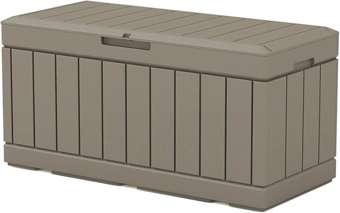 Patiowell 82 Gallon Resin Deck Box, Waterproof Large Wood Look Storage Box by Patiowell