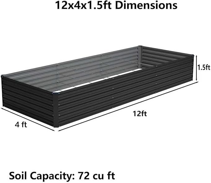 12x4x1.5ft Galvanized Raised Garden Bed, Outdoor Planter Box Metal Patio Kit - Image 2