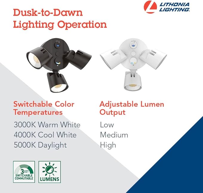Lithonia Lighting HomeGuard 3-Light LED Outdoor Flood Lights, Outdoor LED Lights - Image 3