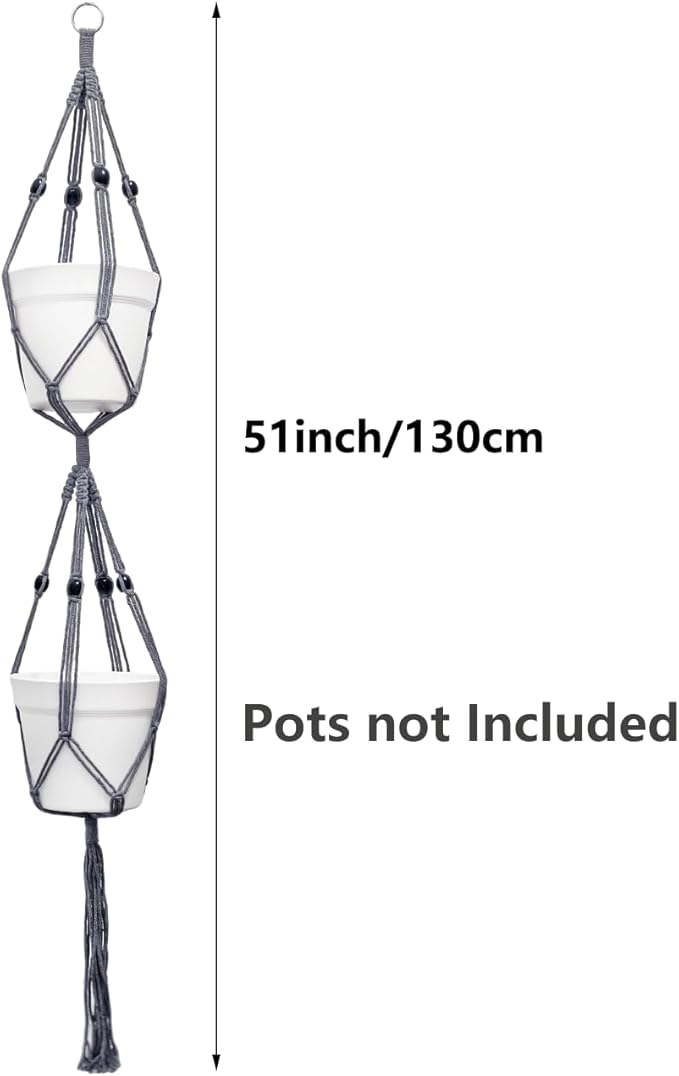 Belit 2 Pack Double Macrame Plant Hangers 2 Tier Hanging Planter Basket - Image 4