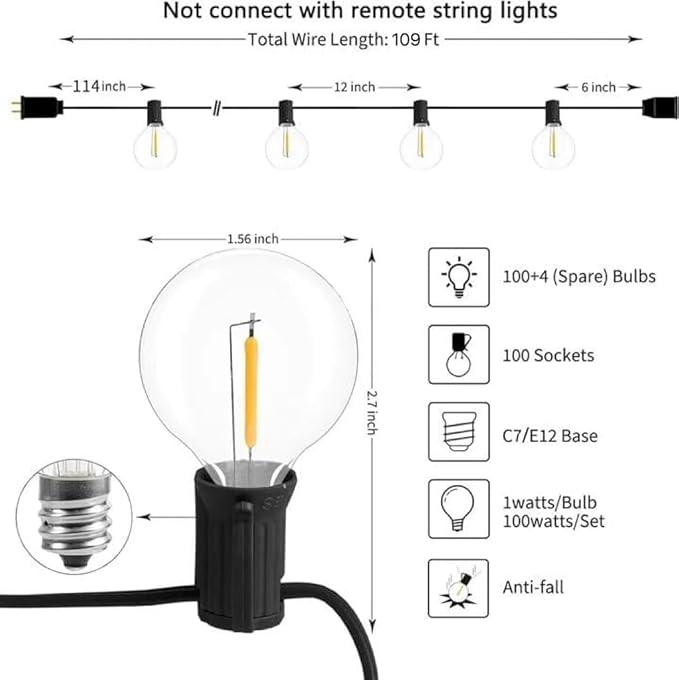 LED G40 Outdoor String Lights Patio Lights 109FT - Image 2