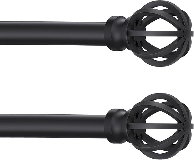 Curtain Rods for Windows 48 to 84, 2 Pack 5/8 Inch Black Heavy Duty Metal by Poskena