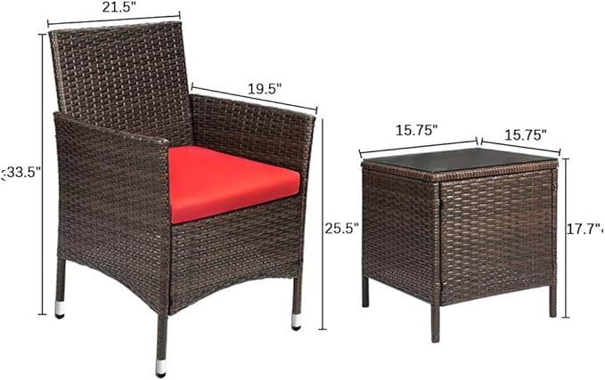 Devoko Patio Porch Furniture Sets 3 Pieces PE Rattan Wicker Chairs - Image 8