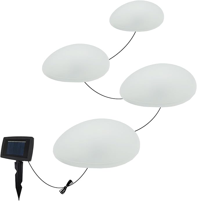 SUNNYPARK Solar Garden Lights Outdoor Set of 4 Plastic Pebble Shape Decorative - Image 2