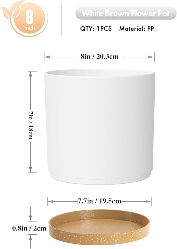 8 Inch Cylinder Flower Pots for Indoor Outdoor Plants, Medium Deep Plant Pots - Image 2