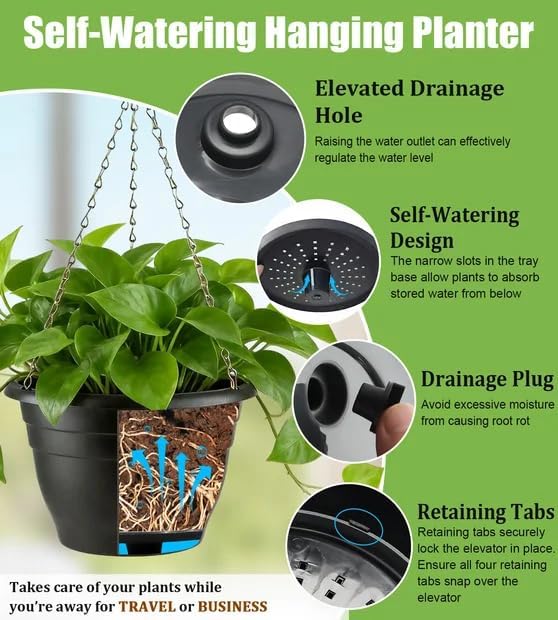 Hanging Planters 11 Inch, Self Watering Hanging Basket - Image 5