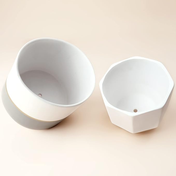 LA Jolie Muse White Ceramic Flower Pot Garden Planters 6.7 Inch Pack 2 Indoor - Image 9