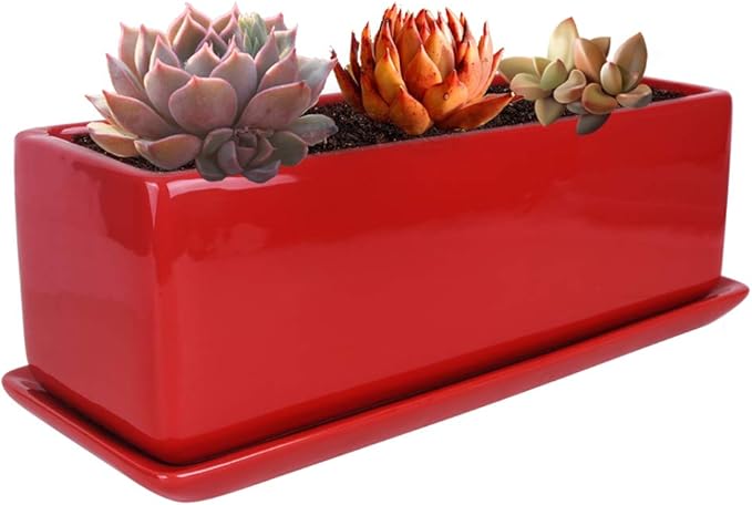 Vencer 12 Inch Rectangular Modern Minimalist Ceramic Succulent Planter Pot by Vencer