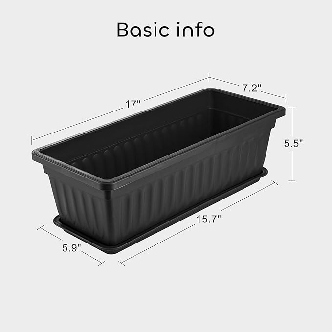 GROWNEER 3 Packs 17 Inches Black Flower Window Box Plastic Vegetable Planters - Image 3