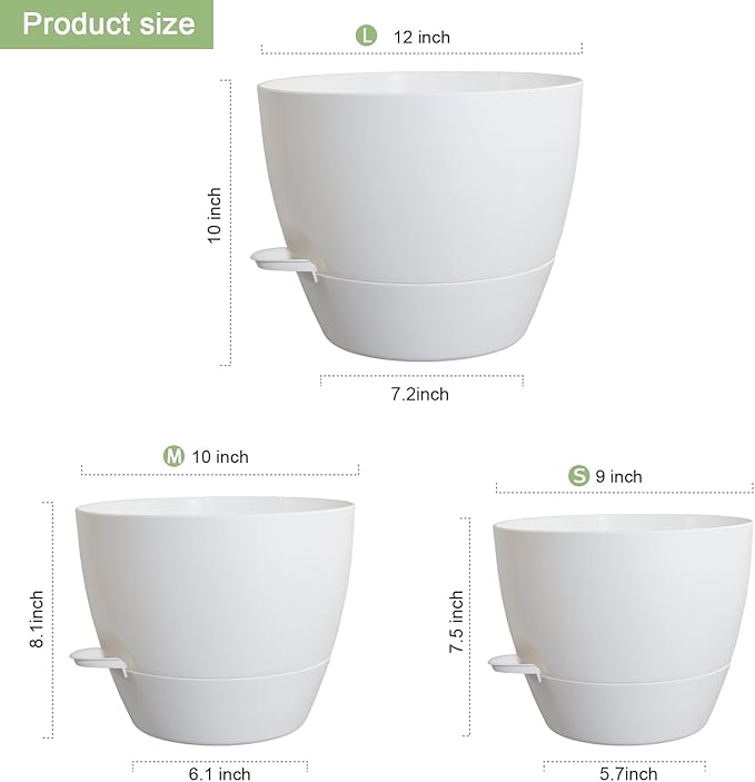 12/10/9 inch Large Self Watering Pots, Plant Pots - Image 2