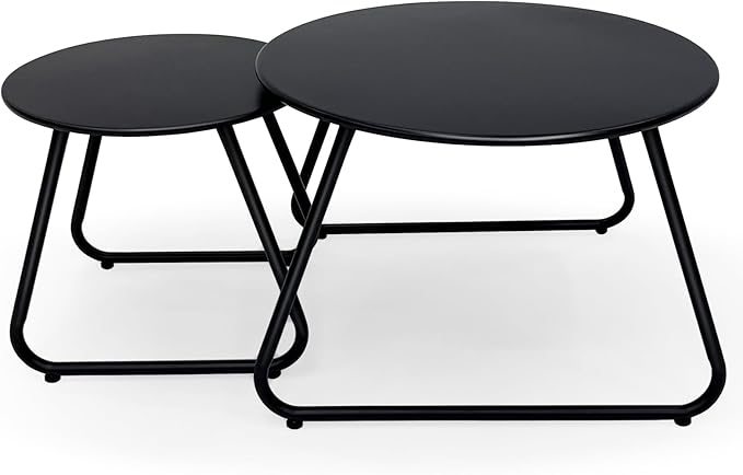 Patio Outdoor Coffee Table Set of 2, Weather Resistant Steel Round End Tables by Meluvici