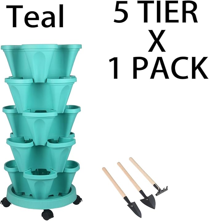 GameXcel Vertical Planter 5 Tier Stackable Planters Garden Planters Strawberry - Image 8