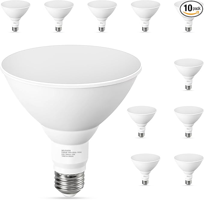 10 Pack PAR38 LED Flood Light Bulbs Outdoor, 100W Equivalent, Daylight White by GvvooHome