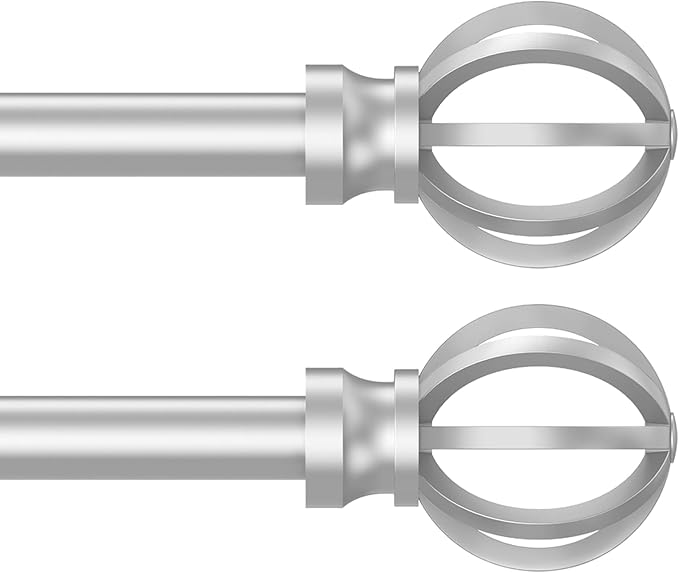 Silver Curtain Rods for Windows 28 to 48 Inch, 2 Pack 5/8" Diameter Heavy Duty by Poskena