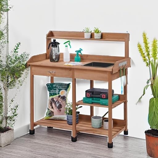Yaheetech Potting Bench Outdoor Garden Work Bench Station Planting Solid Wood - Image 5