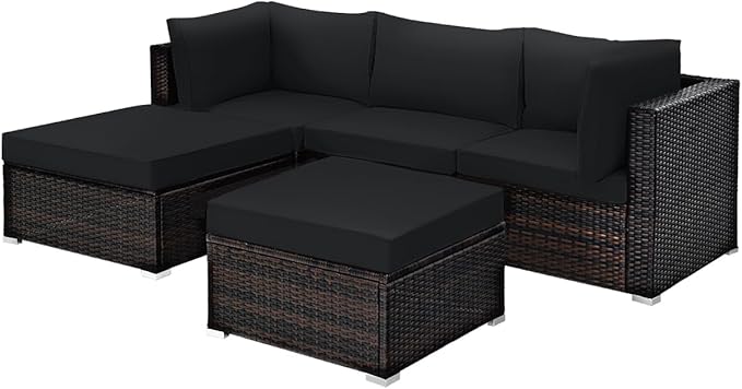 Tangkula 5 Piece Patio Rattan Furniture Set, Outdoor Sectional Rattan Sofa Set by TANGKULA